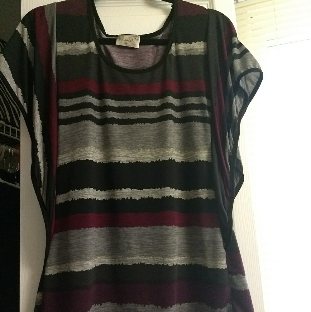 Purple Gray Black Flutter-sleeve Top